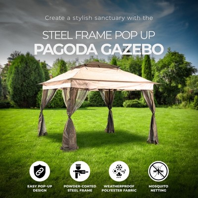 10x10 Brown and Black Steel Frame Pop-Up Pagoda Gazebo