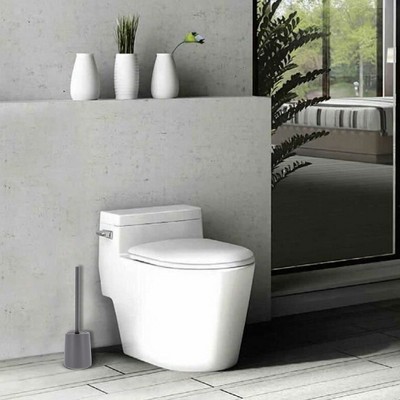Gray Stoneware Toilet Brush and Holder with Metallic Handle