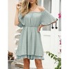 Off Shoulder Dress, Prom Dress Elastic Waist Summer Flowy Casual Tunic Swing Babydolll Women Mini Layered Skater Dress - 3 of 4