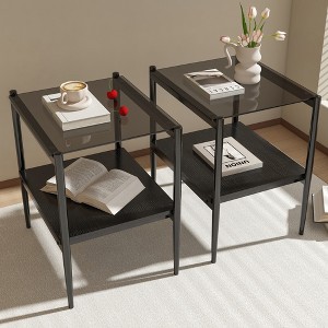 Syemin 2-Piece Rectangular Side Table Set, Double-Layer Coffee Table with Tempered Glass Top for Modern Living Room, Gray, 19.1"*15.35"*21.14" - 1 of 4