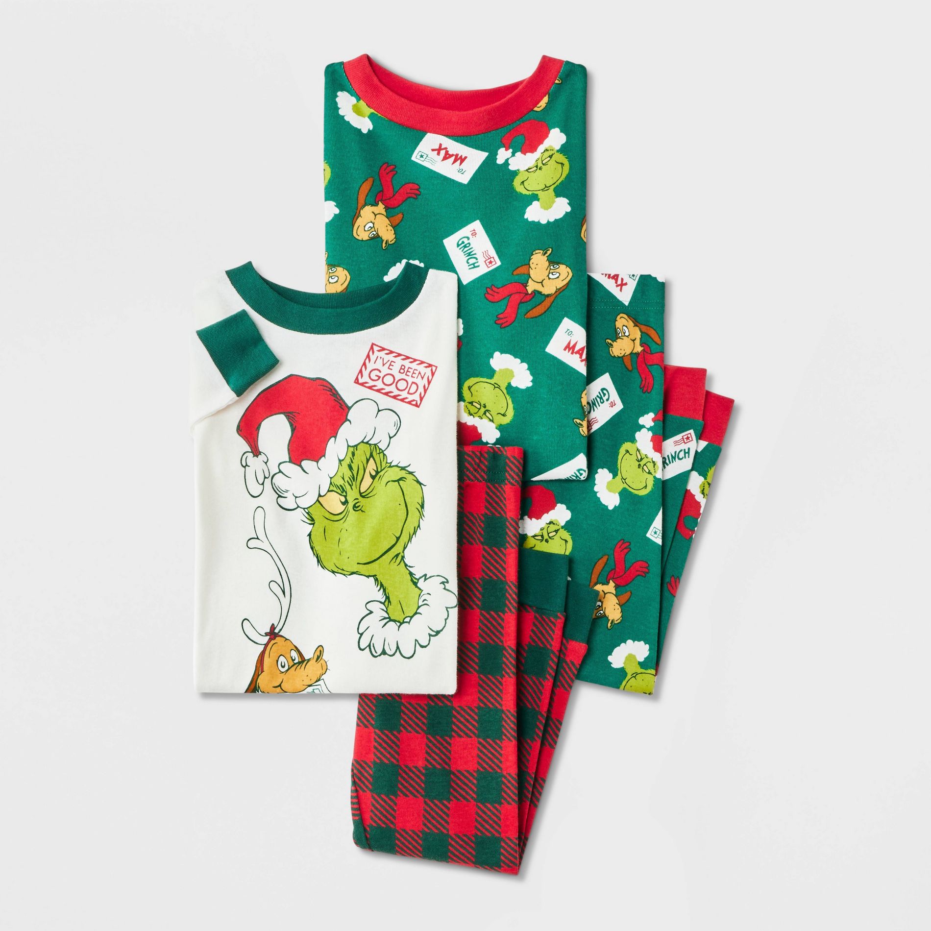 Baby & Toddler Boys' Dr. Seuss Holiday 4pc Grinch Long Sleeve Cotton Snug Fit Pajama Set - White/Green