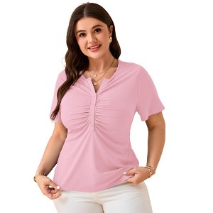 Whizmax Women Plus Size V Neck Button Blouse Short Sleeves Summer Comfy Lightweight Casual Tunic Tops - 1 of 4