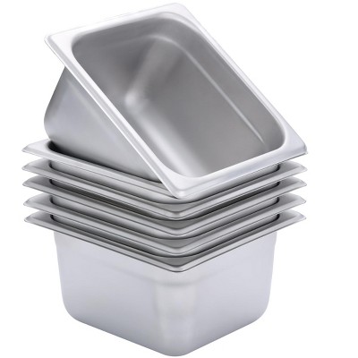 BIRDROCK HOME Stainless Steel Steam Table Pans, 1/6-Size, 1.8 qt, 24 Gauge Steel, 4" Depth, Meal Prep, Cooking & Food Storage (6 Pack)