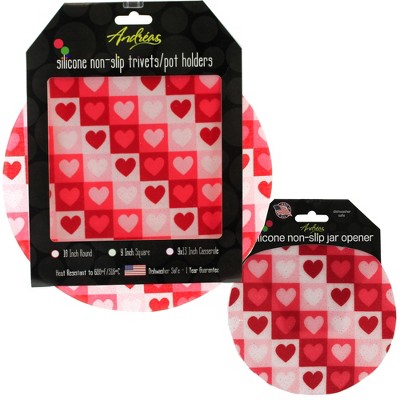 Tabletop 10.0" Sparkle Hearts Pads Jar Opener Pot Holder Valentine Andrea  -  Trivets