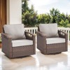 POCASSY Swivel Patio Chairs Swivel Rocker Set of 2, Dark Brown Hand-Brushed Arms 360° Swivel Outdoor Chairs with All Weather Brown Wicker & 4" Cushion - 3 of 4