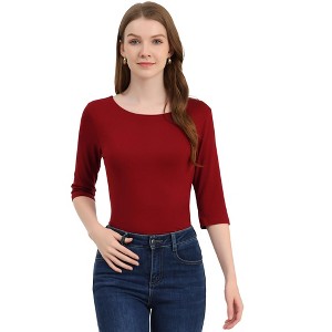INSPIRE CHIC Women's Classic Solid Elbow Sleeves Round Neck Slim Fit T-Shirts - 1 of 4