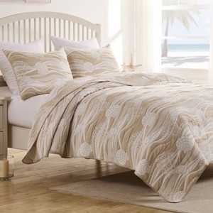 Greenland Home Fashions Dover Natural Coverlet Set – 3-Piece, Medallion Stitch, Neutral Bedding - 1 of 4