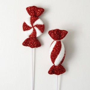 31"H & 30"H Sullivans Artificial Christmas Peppermint Twist Candy Spray Set of 2, Red-White, Indoor Christmas Decor - 1 of 4