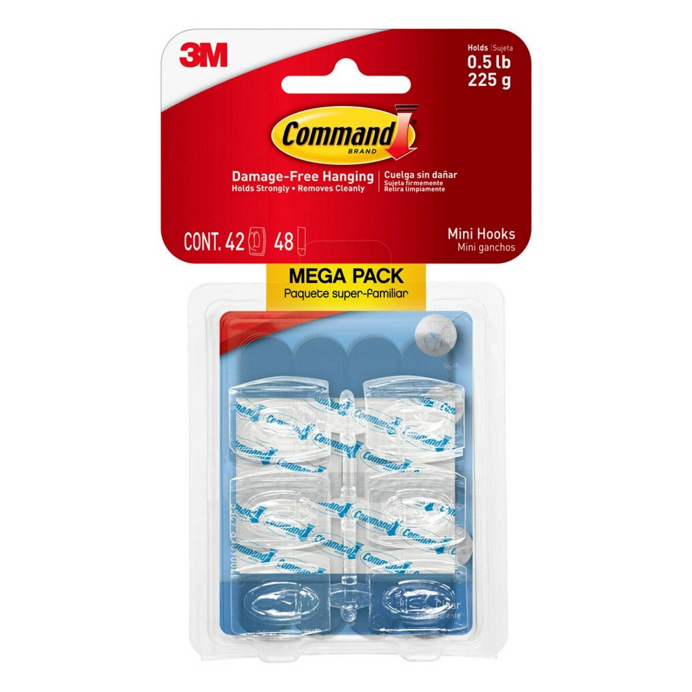 Command Clear Mini Hooks Mega Pack, Damage Free Hanging of Christmas Decorations, 42 Hooks