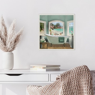 Oceanview Bath II White Framed Canvas Wall Art