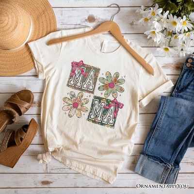 Floral Mama Coquette T-Shirt, White and Natural Boho Tee for Sweet and Stylish Moms| OrnamentallyYou