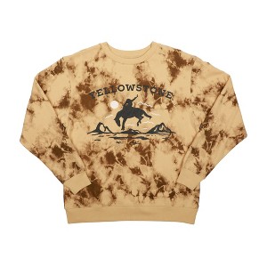 Yellowstone Bucking Horse Logo Crew Neck Short Sleeve Tan Faux Wash Women's Oversized Pullover Sweatshirt - 1 of 4