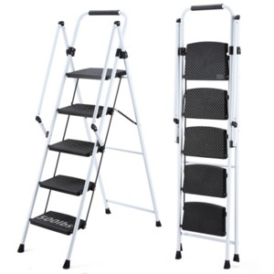 Syemin Ladders Light Folding Stool with Wide Anti-Skid Pedal, Strong Steel Ladder, Multi-purpose Folding Portable Ladder, White, 45.4"*35"*62.6" - 1 of 4
