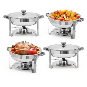 Round Chafing Dish Buffet Set, 5 Quart Stainless Steel Deep Pans Chafer Dish with Water Pan, Fuel Holder, Buffet Servers for Party Catering - 1 of 4