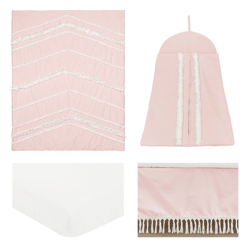 Sweet Jojo Designs Girl Baby Crib Bedding Set - Boho Fringe Blush Pink and Ivory 4pc, 2 of 7