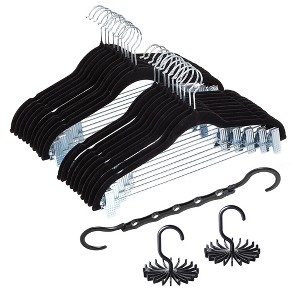 VECELO 20 pk Plastic Hanger Non Slip Clothes Hangers with Metal Clips and 1 Magic Hangers & 2 Tie Rack - 1 of 4