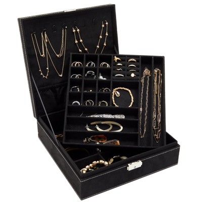 Juvale Two Layer Jewelry Box Organizer Display Storage Case with Lock  Key