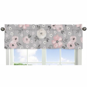 Sweet Jojo Designs Window Valance Treatment 54in. Watercolor Floral Grey Pink White - 1 of 3