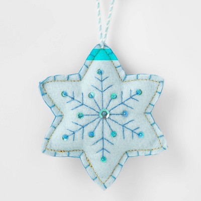 Felt Snowflake with Sequin Stitching Christmas Tree Ornament Light Blue - Wondershop™