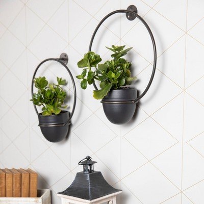 Black Iron 2-Piece Rustic Hanging Planter Set