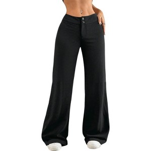 Clearlove Women's High Waist Wide Leg Pants Stretchy Button Fly Casual Palazzo Trousers with Zip Closure - 1 of 4