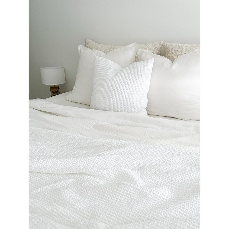 White Cotton Waffle Weave Bed Blanket - Anaya, 2 of 8