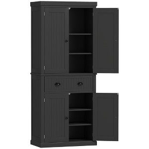 72" Kitchen Pantry Storage Cabinet, Cupboard with 4 Doors and 3 Adjustable Shelves, Large Central Drawer - 1 of 4