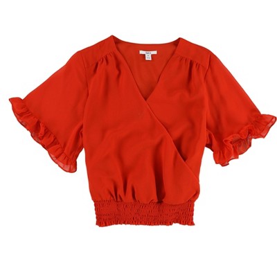 bar III Womens Surplice Ruffle Pullover Blouse