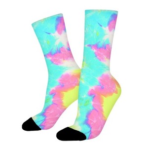 Mint Green And Pink Women Printed Crew Socks Funny Funky Socks Soft Polyester Novelty Gifts for Artists Men - 1 of 1