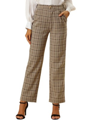 Allegra K Women's Plaid Tartan High Waisted Button Casual Pants