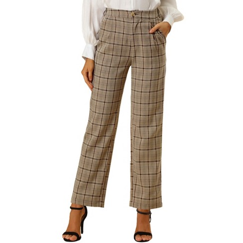 She's All Plaid Beige and Brown Plaid Straight Leg Pants