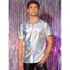 Lars Amadeus Men's Button Down Short Sleeves Shiny Metallic Holographic Shirt - 2 of 4