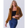 INSPIRE CHIC Women's Autumn Winter Cropped Notch Lapel Faux Fur Fluffy Jacket - 2 of 4