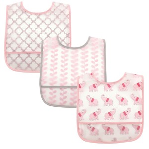 Luvable Friends Baby Girl Waterproof PEVA Bibs 3pk, Girl Elephant, One Size - 1 of 1