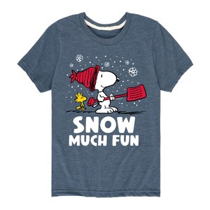 Boys' - Peanuts - Snoopy and Woodstock Snow Much Fun Short Sleeve Graphic T-Shirt - 1 of 4