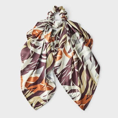 Floral Abstract Satin Bow Hair Twister with Tails - A New Day™ Brown