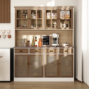 Famapy Brown Kitchen Cabinet with Louvered Doors: The Epitome of Kitchen Elegance and Functionality - 1 of 4