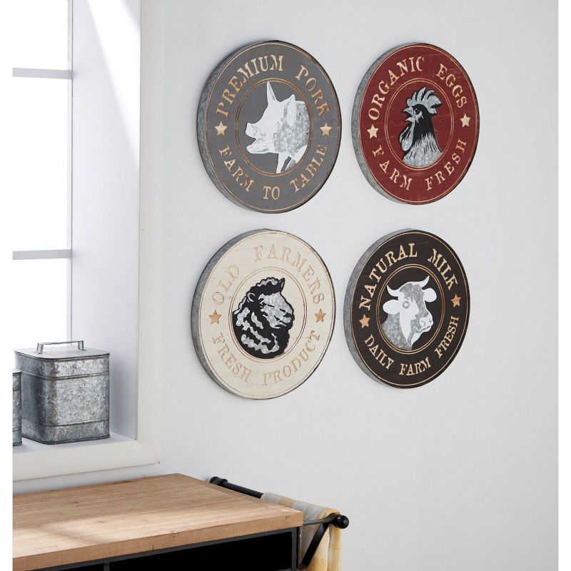 (Set of 4) 14&#34; Farmhouse Wood and Metal Round Wall Art - Olivia &#38; May, 2 of 5