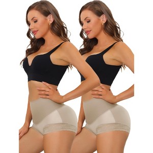 Allegra K Women's High Waisted Tummy Control Butt Lifter Lace Shapewear 2 Pcs - 1 of 4