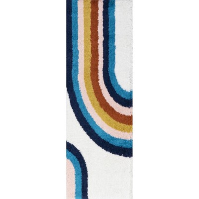Nuloom Ela Abstract 2x6 Runner Shag Indoor Area Rug for Living Room Bedroom Dining Room Nursery Entryway Hallway, Blue/Ivory