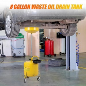 8 Gallon Waste Oil Drain Tank with Wheels, Adjustable Funnel Height 38-65 Inches, Built-in Toolbox, Large Capacity for Garages Auto Repair Shops - 1 of 4