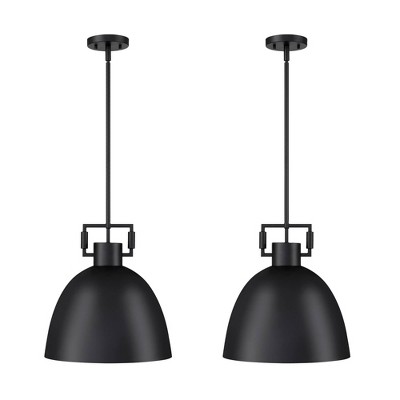 Matte Black Metal Dome Pendant Lights with Adjustable Cord, Set of 2