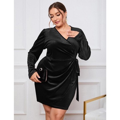 WhizMax Women's Plus Size Dress Velvet Dress Long Sleeve Party Dress Sexy Wrap V Neck Wrap Bodycon Dress for Cocktail