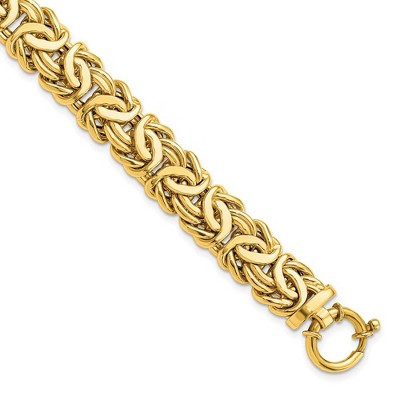 Black Bow Jewelry Hollow 12mm Byzantine Chain Bracelet in 14k Yellow Gold, 7.5 Inch