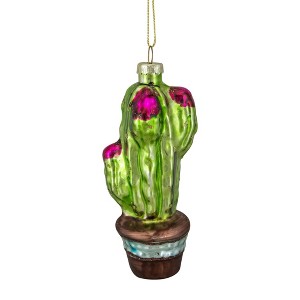 Northlight 4.75" Green and Pink Potted Cactus Glass Christmas Ornament - 1 of 4