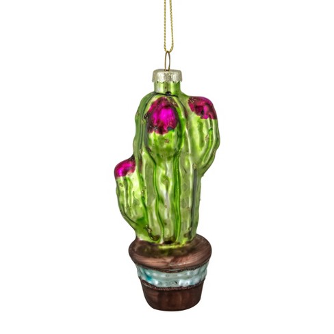 Northlight 4.75" Green and Pink Potted Cactus Glass Christmas Ornament - image 1 of 4