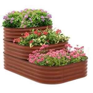 SEVOBAL Planters Three Tier Planter Stepped Design with Open Base Construction for Backyard, Garden, Patio, Brown, 62.25"*43"*32.25" - 1 of 4