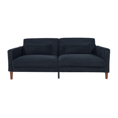 74" Loveseat Sofa, Corduroy Sofa Couch with 2 Pillows Small Modern Comfy Couch for Small Apartments, Living Room and Office black