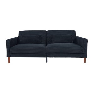 74" Loveseat Sofa, Corduroy Sofa Couch with 2 Pillows Small Modern Comfy Couch for Small Apartments, Living Room and Office black - 1 of 1