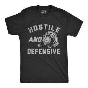 Mens Hostile And Defensive T Shirt Funny Fearful Possum Joke Tee For Guys - Crazy Dog Men's T Shirt - 1 of 4